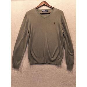 Polo Ralph Lauren M Mens Green V Neck Pima Cotton Sweater Classic Fit